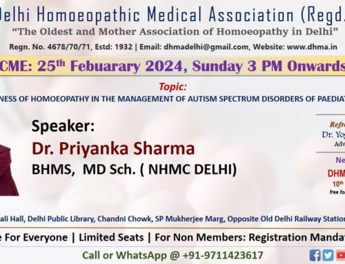 𝗠𝗢𝗡𝗧𝗛𝗟𝗬 𝗖𝗠𝗘 – FEBURARY 2024 TOPIC:Effectiveness of Homoeopathy in the management of Autism Spectrum Disorders of Paediatric cases” by Dr. PRIYANKA SHARMA